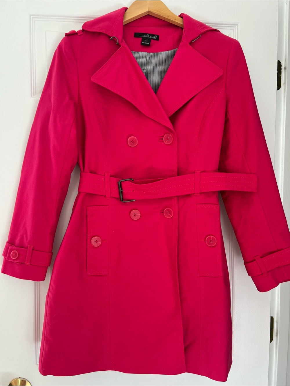 New Willi Smith Hot Pink Double-Breasted Trench Coat with Belt M